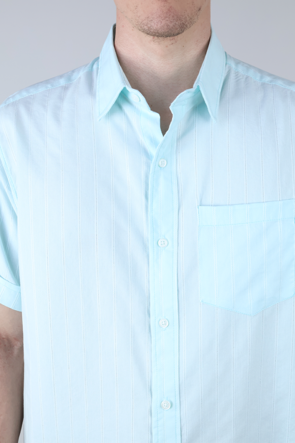 Camisa Casual Hombre Estilo Moderno Verde Agua Corte Regular Con Bolsa